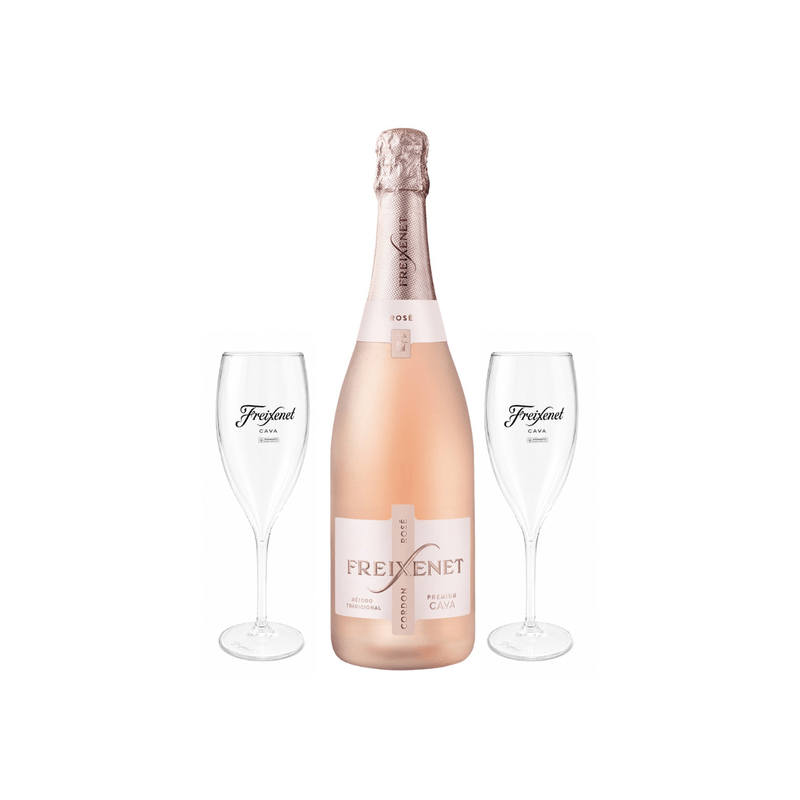 Kit Duo Rosado Freixenet cava rosé e 2 taças acrílicas