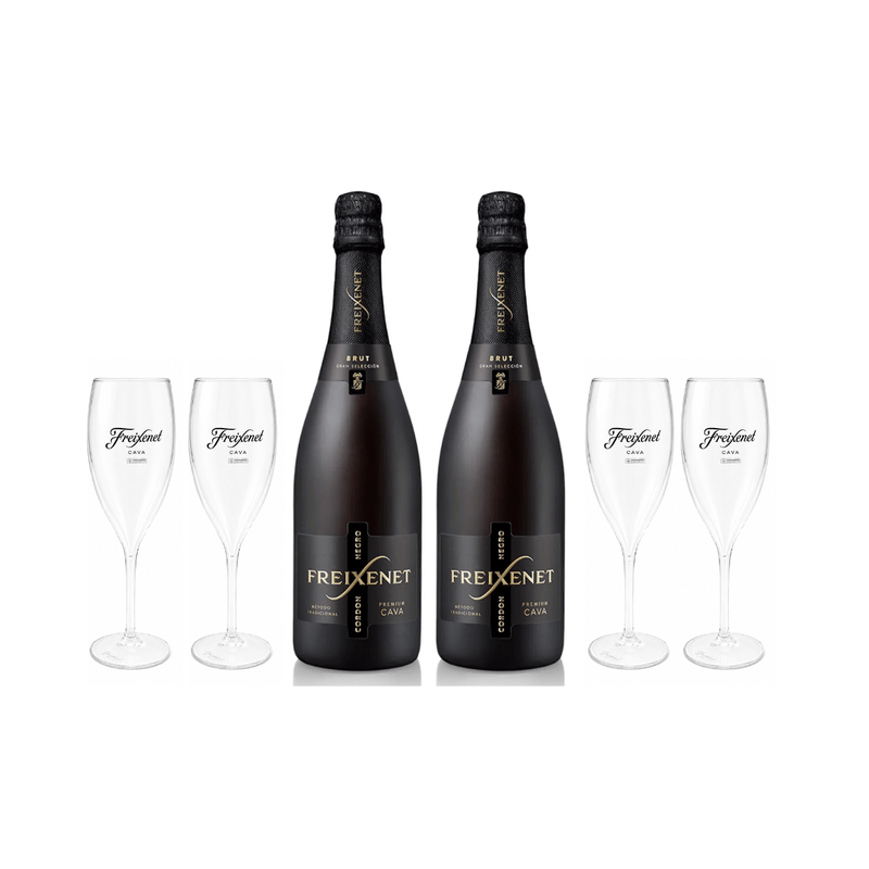 Kit Celebração Freixenet 2 Cordon Negro e 4 taças acrílicas