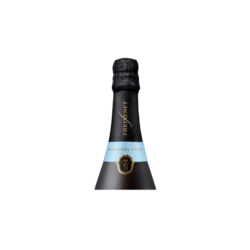 Detalhe do gargalo e selo Alcohol Free do Cava Freixenet Cordon Negro